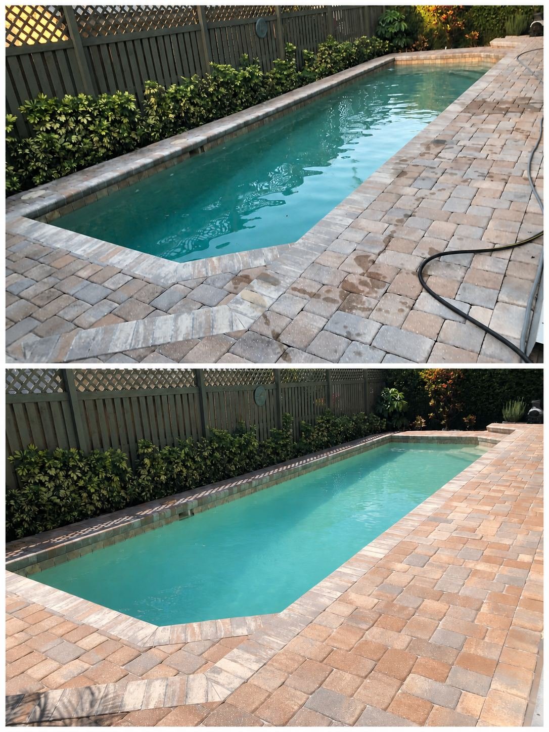Pool deck before and after restoration